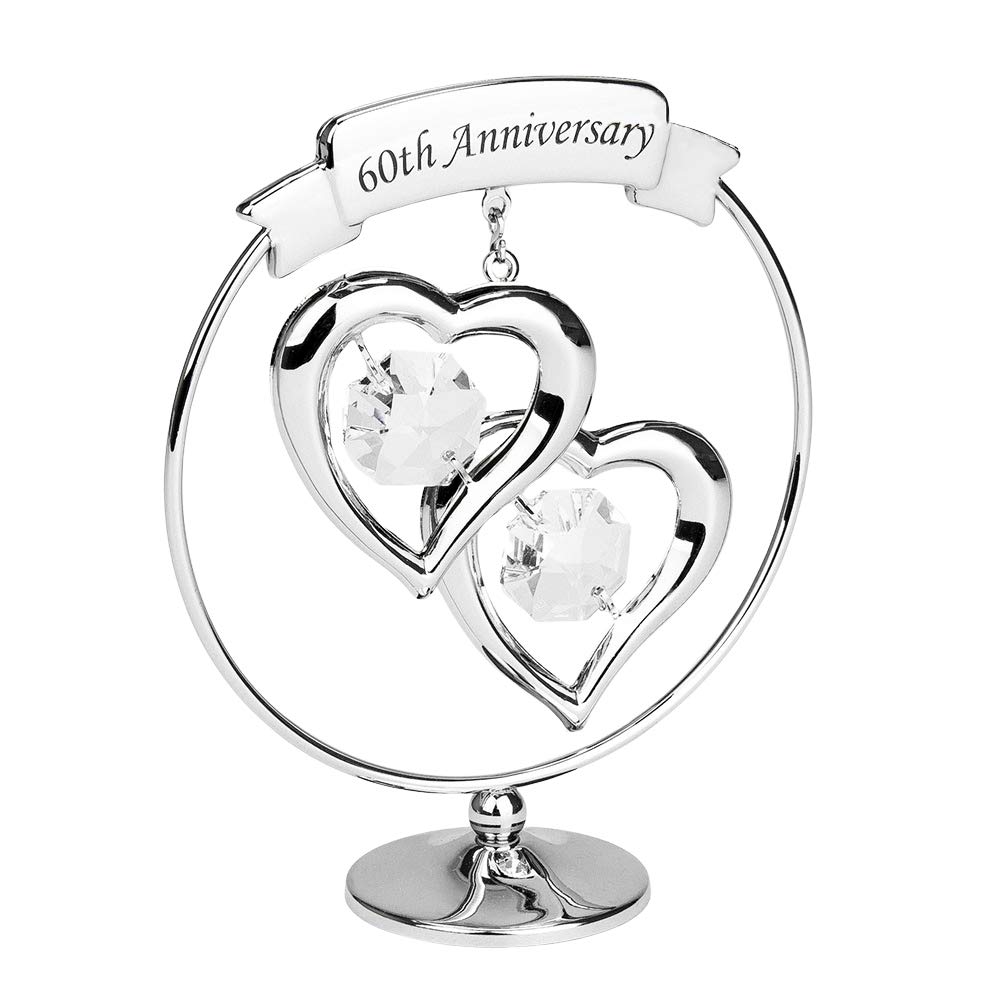 Haysom Interiors Modern 60th Anniversary Silver Plated Metal Keepsake Gift Ornament with Clear Austrian Crystal Glass