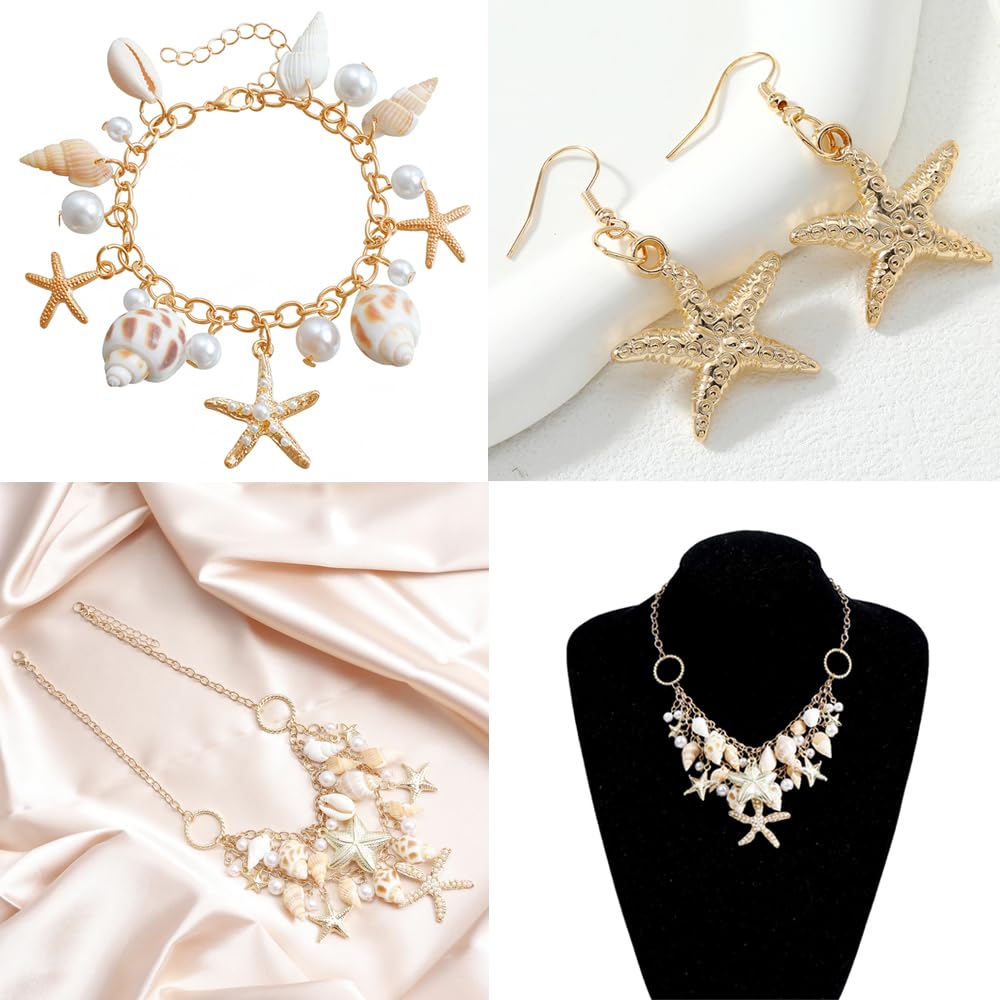 YGCHEN Conchiglia Stella Marina Gioielli, Sirena Accessori per Costumi, Collana Conchiglia, Bracciale Perle, Orecchini Stella Marina, Set di Gioielli da Donna