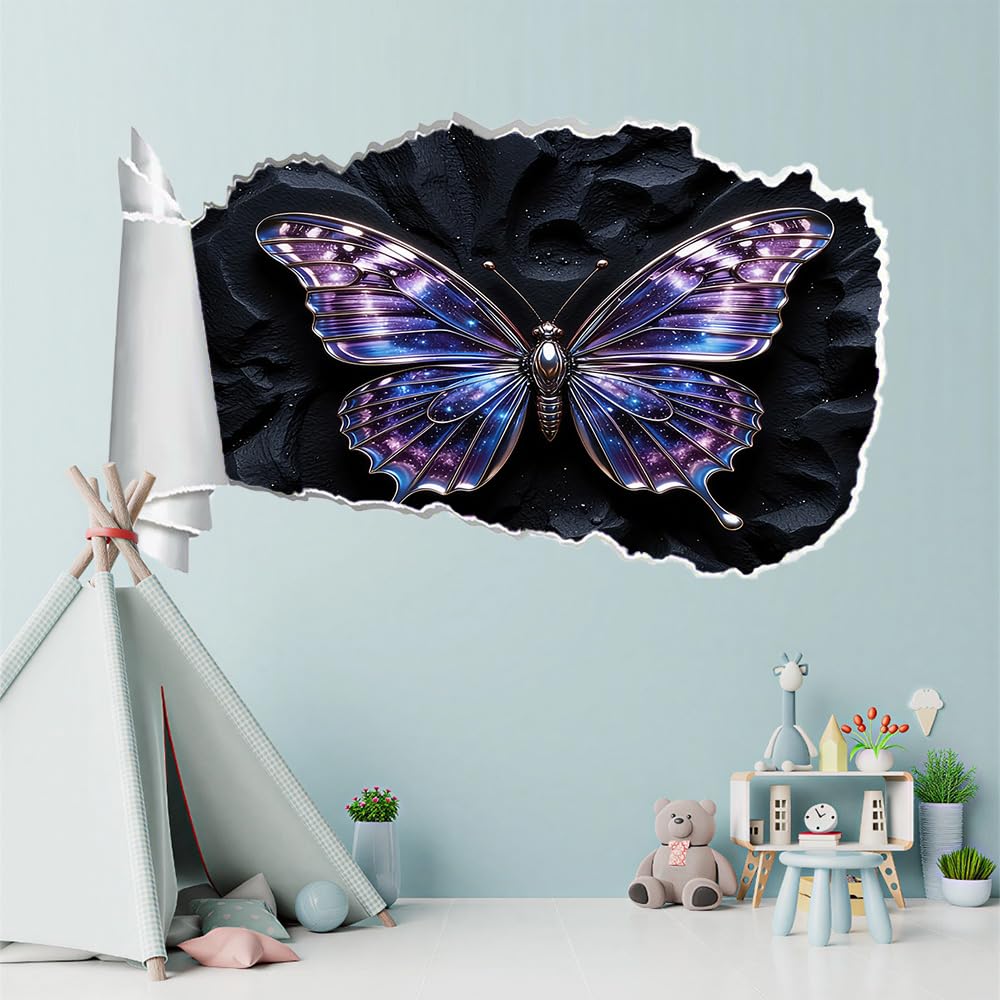 3D Wandtattoo Wanddurchbruch Wandaufkleber, Schmetterling Wandsticker Wanddeko Wandbilder, Lila Galaxie Wandaufkleber Für Schlafzimmer Badezimmer Flur Küche Möbel Aufkleber