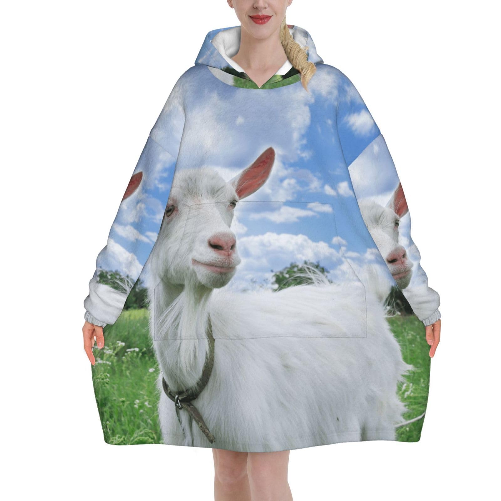 Peiyeety Unisex Funny Goat Blanket Hoodies For Women And Men Adult Oversize Wearable Blanket Hoodies For Soft And Warm