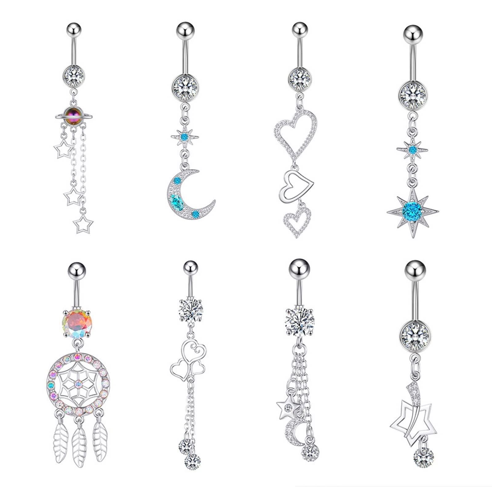Percing Nombril Lune, Piercing Nombril Bijoux de Piercing Cuivre 14G Etoile Soleil Cadeau Sœur