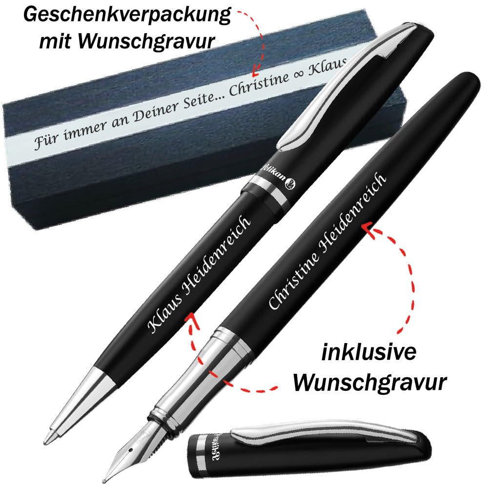 Pelikan Jazz Kugelschreiber und Füller im Set Farbe Mattschwarz mit Gravur als Geschenk & Wunschsymbol Geschenkverpackung Jazz Elegance PS28Box2 - mit KONFIGURATOR direkt online gestalten !