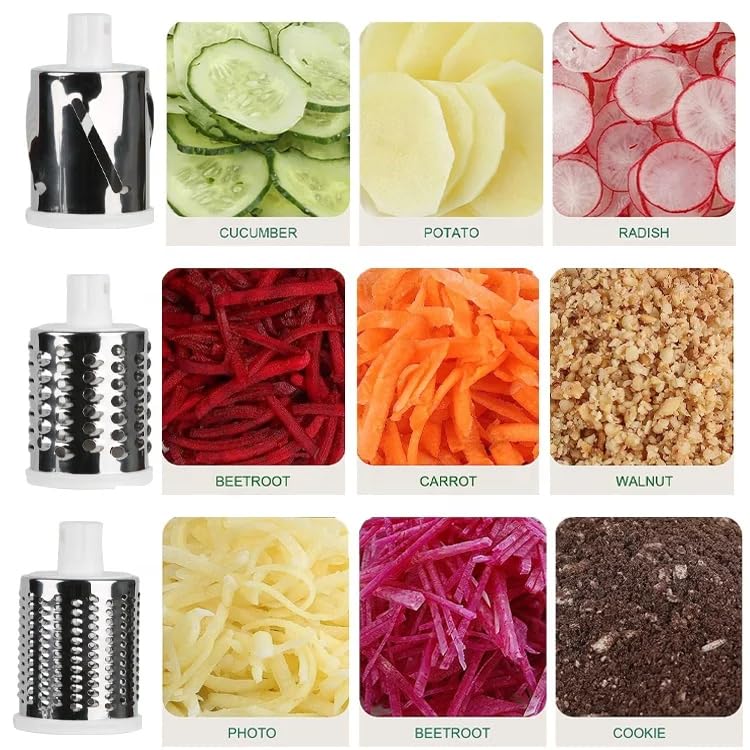 Rotary Cheese Grater, Kitchen Mandoline Vegetable Slicer, 3 Interchangeable Blades
