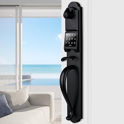 Miniatura 1 de HISAFE Juego de cerradura inteligente para puerta delantera, cerradura de puerta de entrada sin llave con pantalla táctil, acabado negro mate