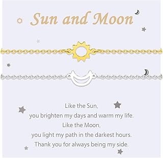 2PCS Bracelet Soleil et Lune de l'amitié pour Meilleure Amie Mère Fille Sœur Couples Assortis Cadeau Femme en Acier Inoxydable 316L