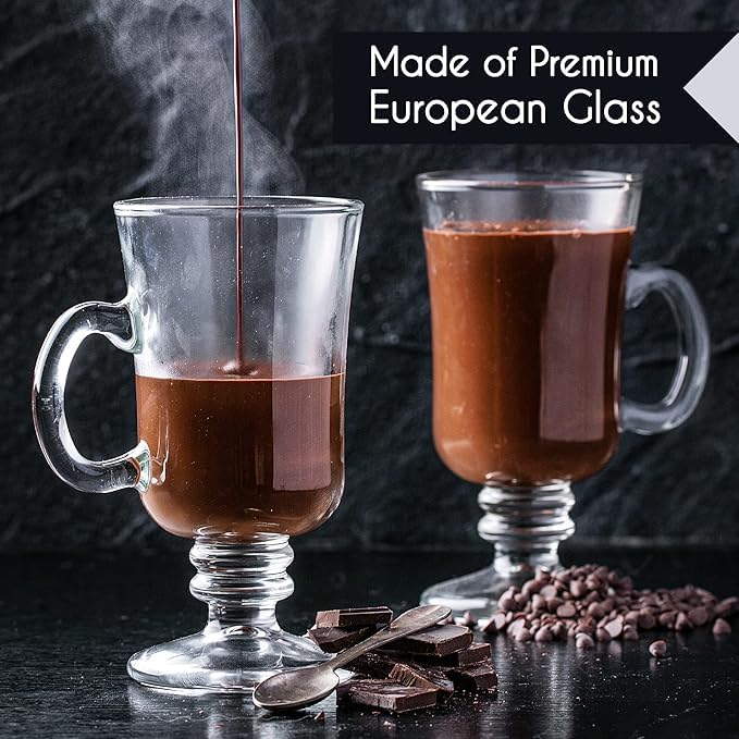 Image of PrimeWorld Glass Coffee Mugs - Set of 2, 230 ml | Clear Glass Latte Cups with Handle | Cappuccino, Hot Chocolate, Tea & Coffee Mugs for Hot Beverages