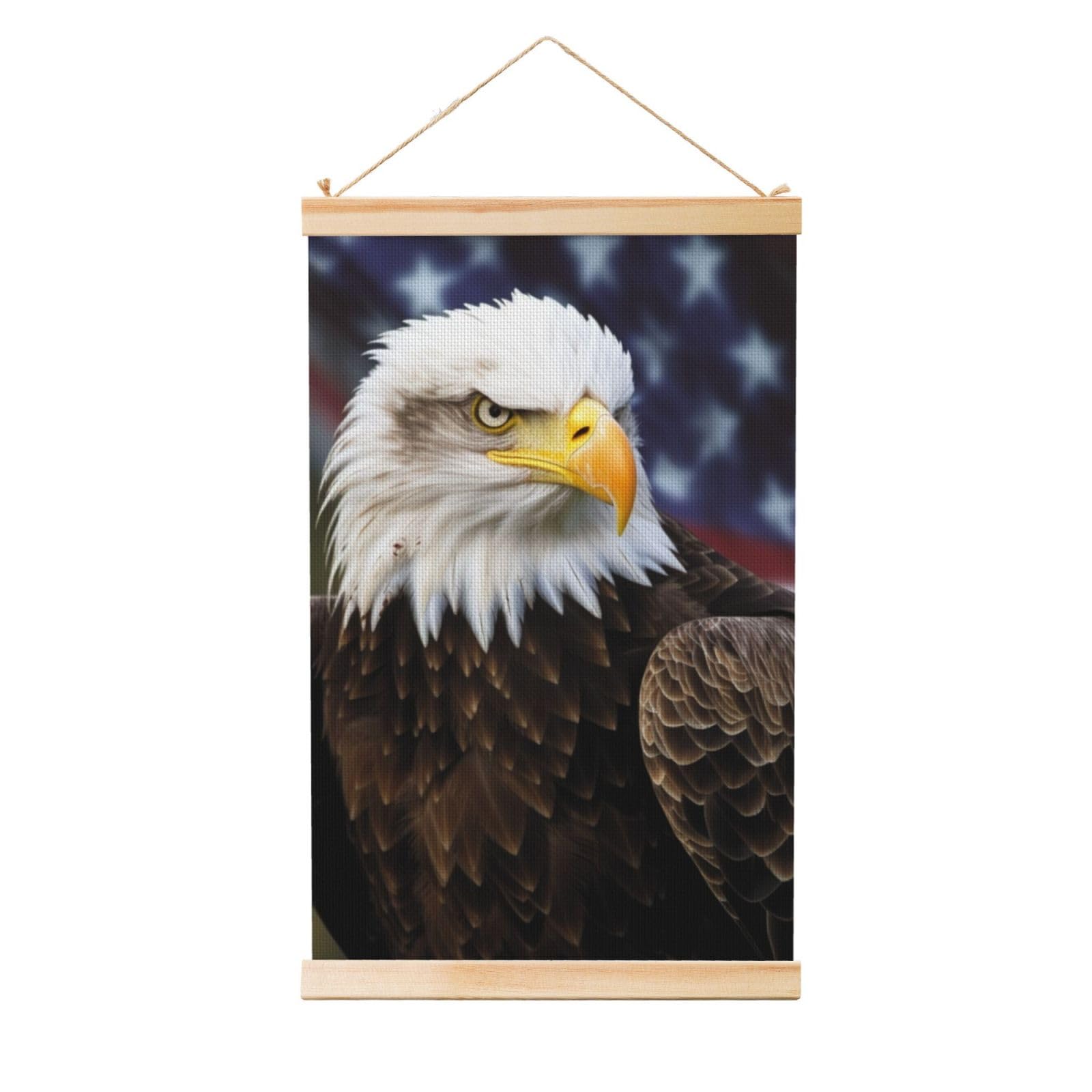 American Bald Eagle Posters Wooden Shaft Hanging Poster Canvas Prints Scroll Wall Art Painting Vintage Wall Banner Modern Artwork Decor for Home Decor Ready to Hang 16"x24"