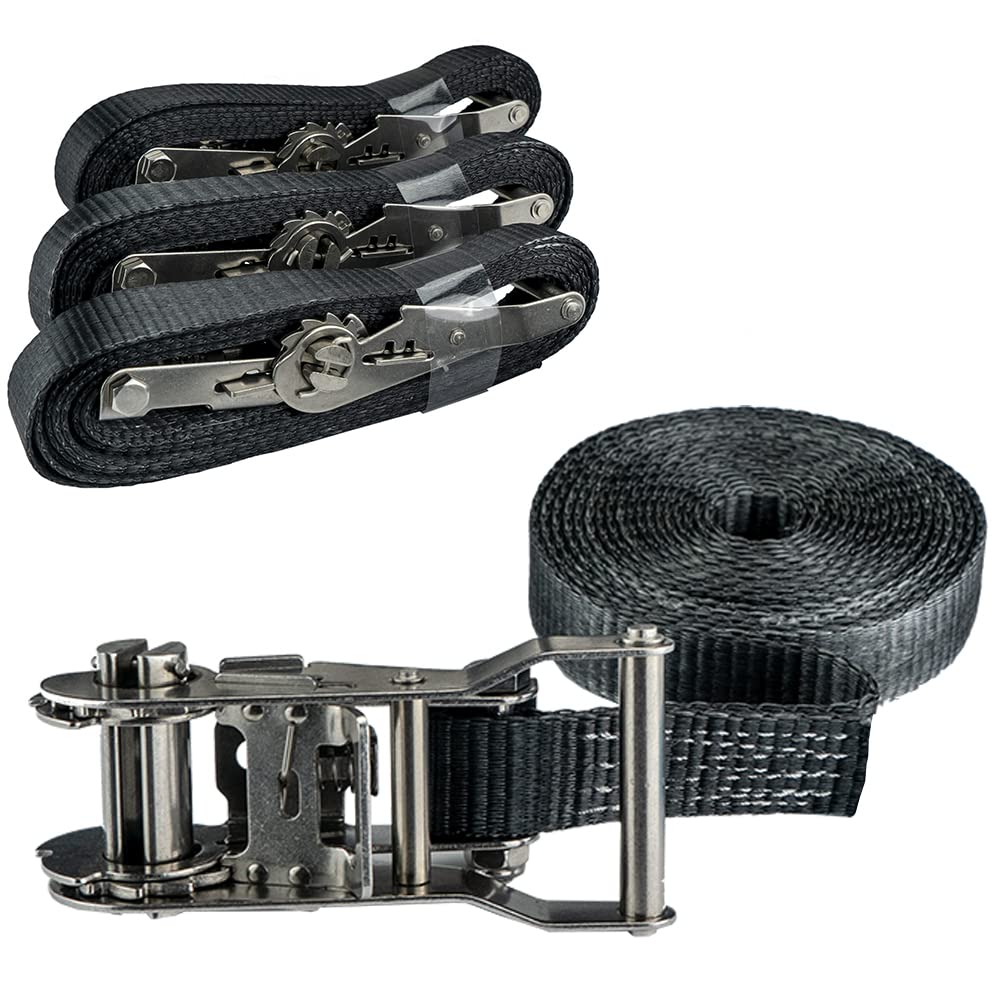 Spanngurte-Set, 6 m mit Ratsche, schwarz (4 Zurrgurte) | Verzinkter Stahl, 1.500 daN Zurrgurt, einteilig, DIN EN 12195-2