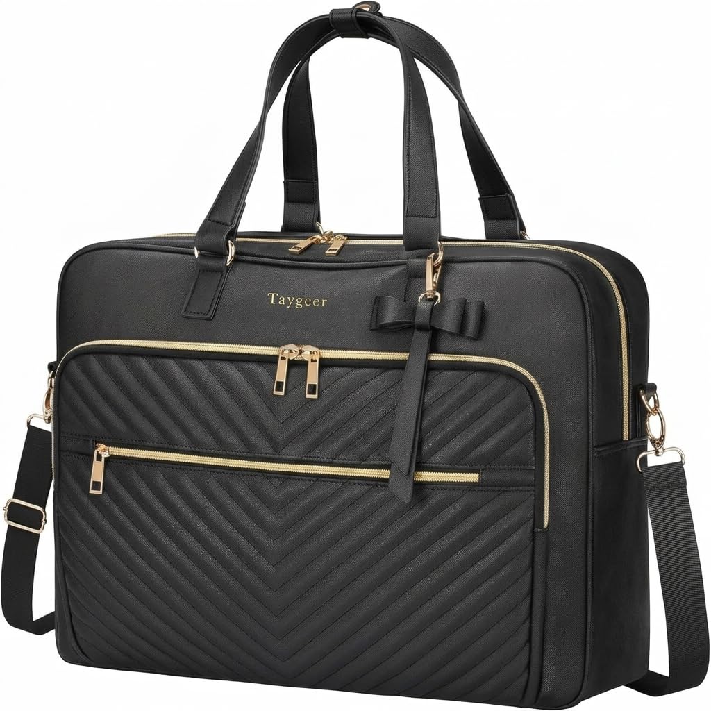 Taygeer Sacoche Ordinateur 17 Pouces, Imperméable Sac Ordinateur Femme, Grand Sac de Cours Femme, Multifonctionnel Sac Travail Portable pour Université, Affaires, Travail, Cadeau Original, Noir