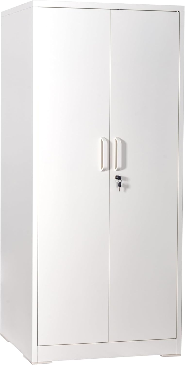 YIQSEN 71 Inch Heavy-Duty Steel Flat File Storage Cabinet with Locking Doors and 4 Adjustable Shelves for Garage, Office or Warehouse (Cream White, 15.8" D x 31.5" W x 71" H)