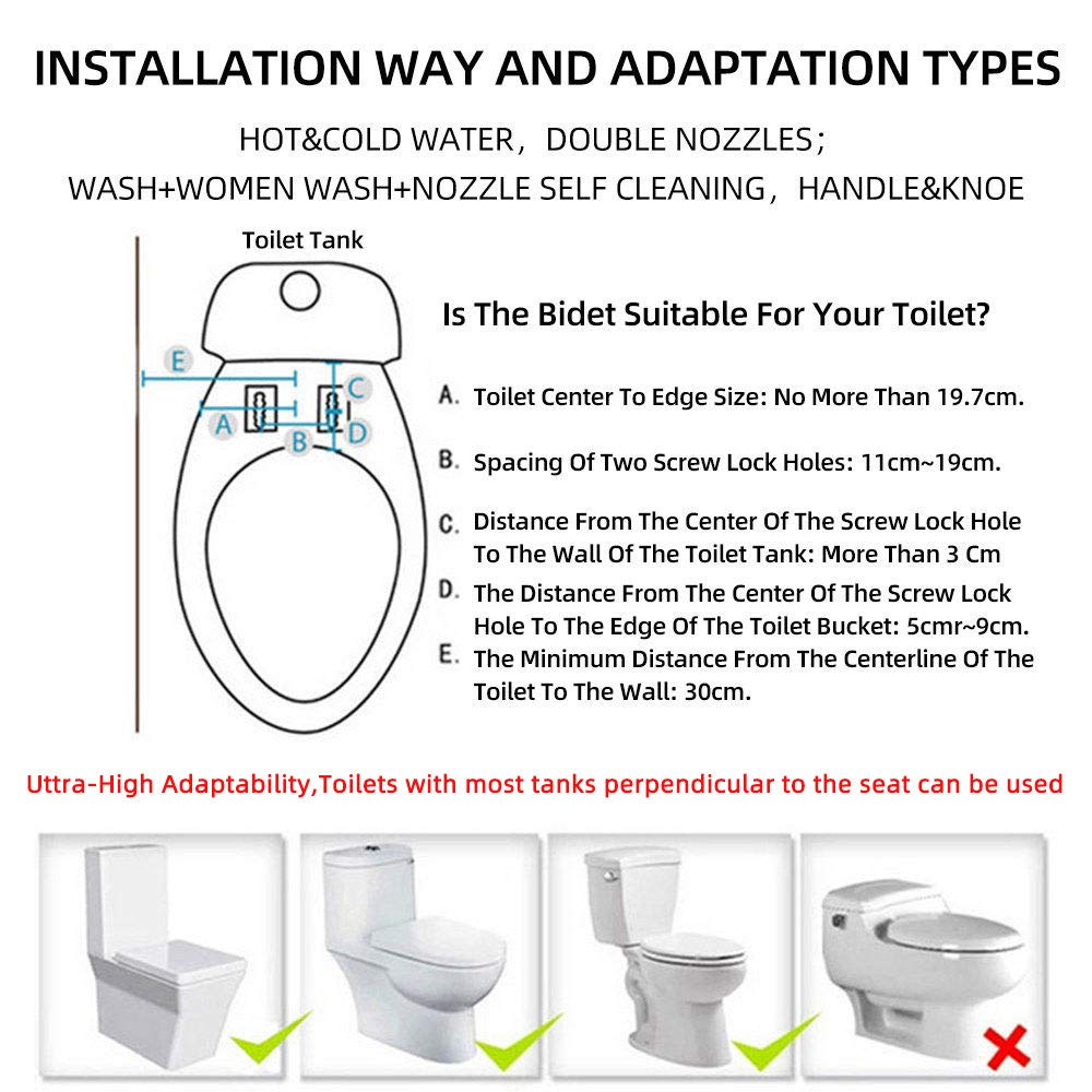 Bidé Pulverizador De Mano Izquierda - Bidé Sanitario Acoplable Al Inodoro Para Lavado Sanitario, Caliente Y FríO De Accesorio De WC De Bidé No Eléctrico Con Boquilla Doble Autolimpiante,3/8