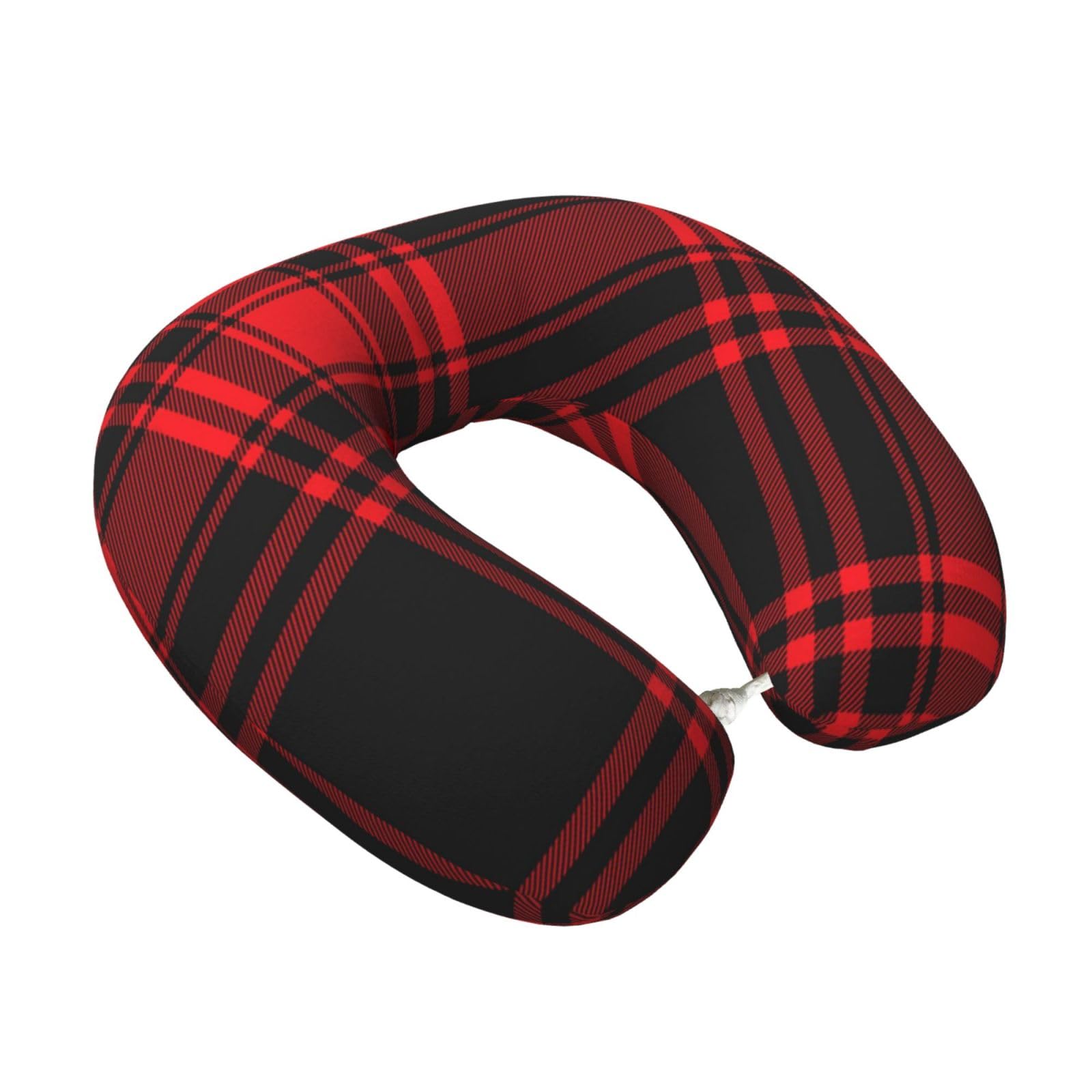 LKYMOH Christmas Red Black Tartan Check Scottish, Travel Neck Pillow U-Shaped Memory Neck Support Soft Comfortable With Washable Cover For Airplane Car Traveling and Office