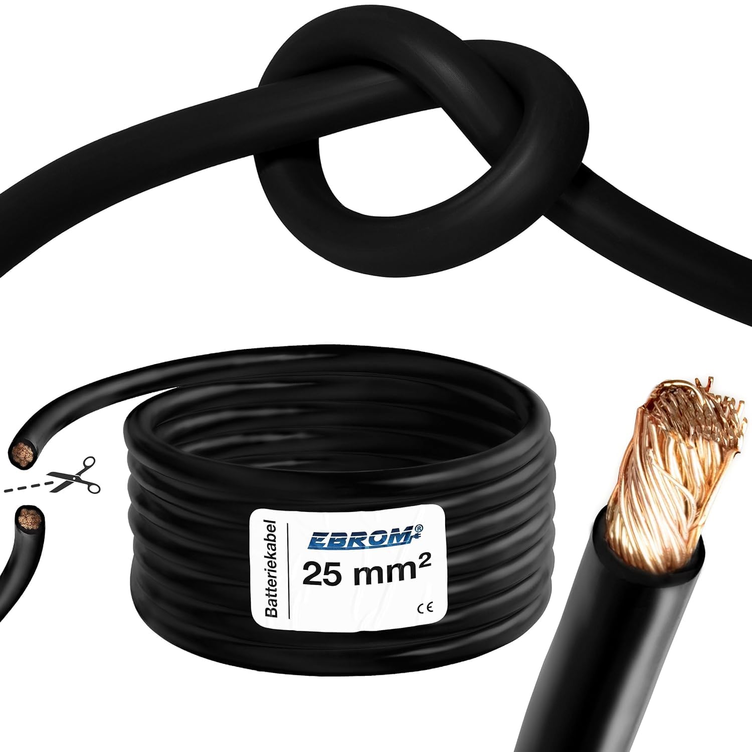 EDECOA Two Battery Cable 25mm² 1m 100% OFC Copper Power Cable 2