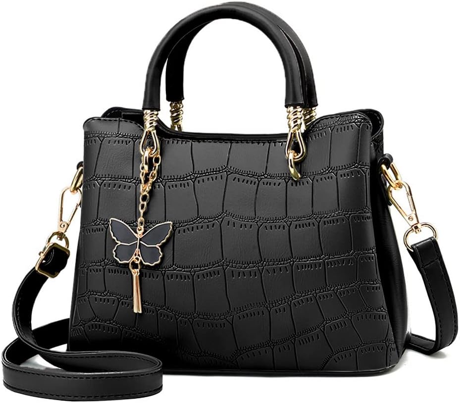 ZiMing Handbags and Purses for Women Faux Leather Satchel Shoulder Crossbody Bag Top Handle Bags-Black