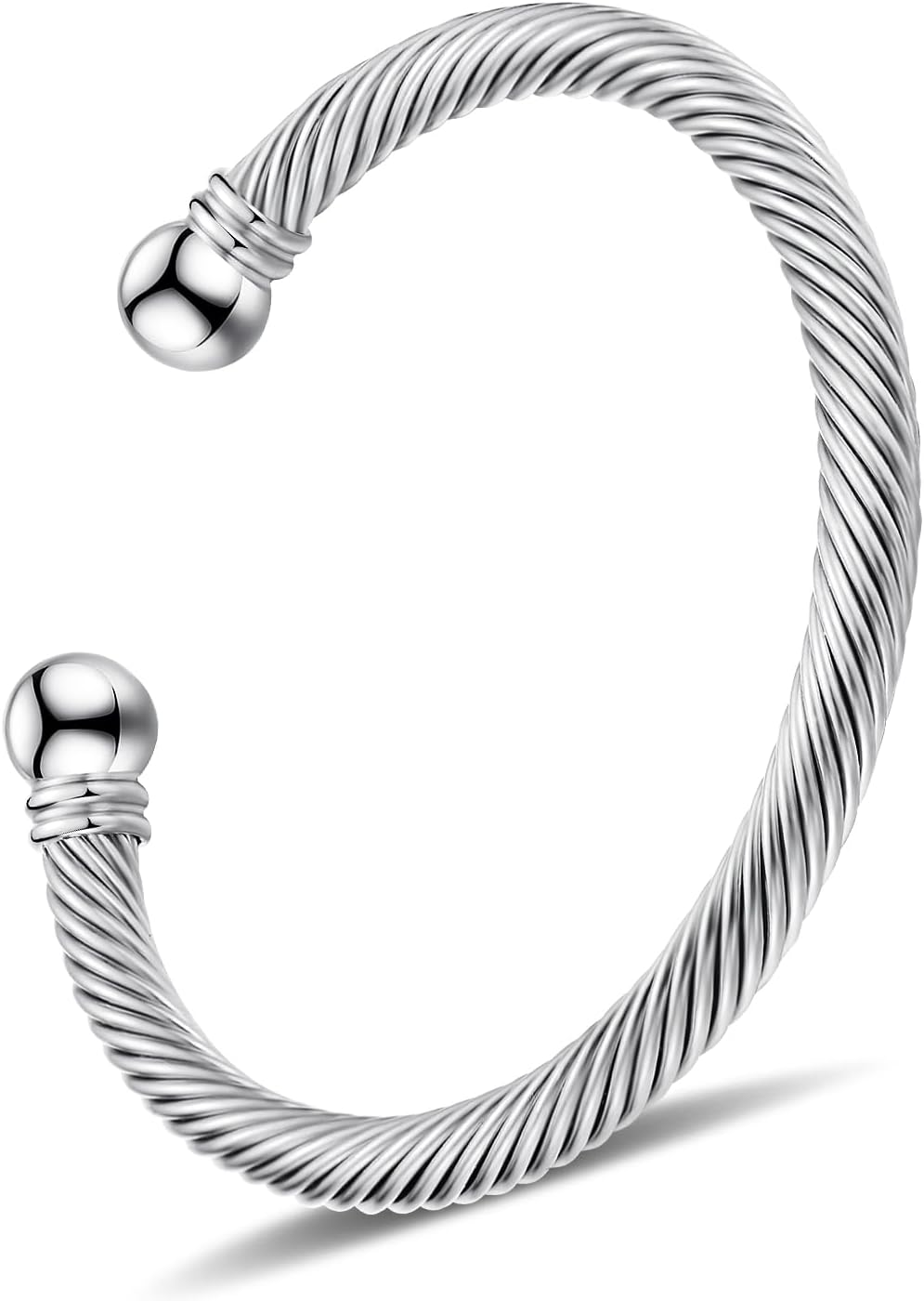 Adjustable C-Shape Open Cuff Bangle, Twisted Cable Bracelet for Men & Women, Chic Stainless Steel Unisex Jewelry Gift for Him Her, Unique Anniversary Present