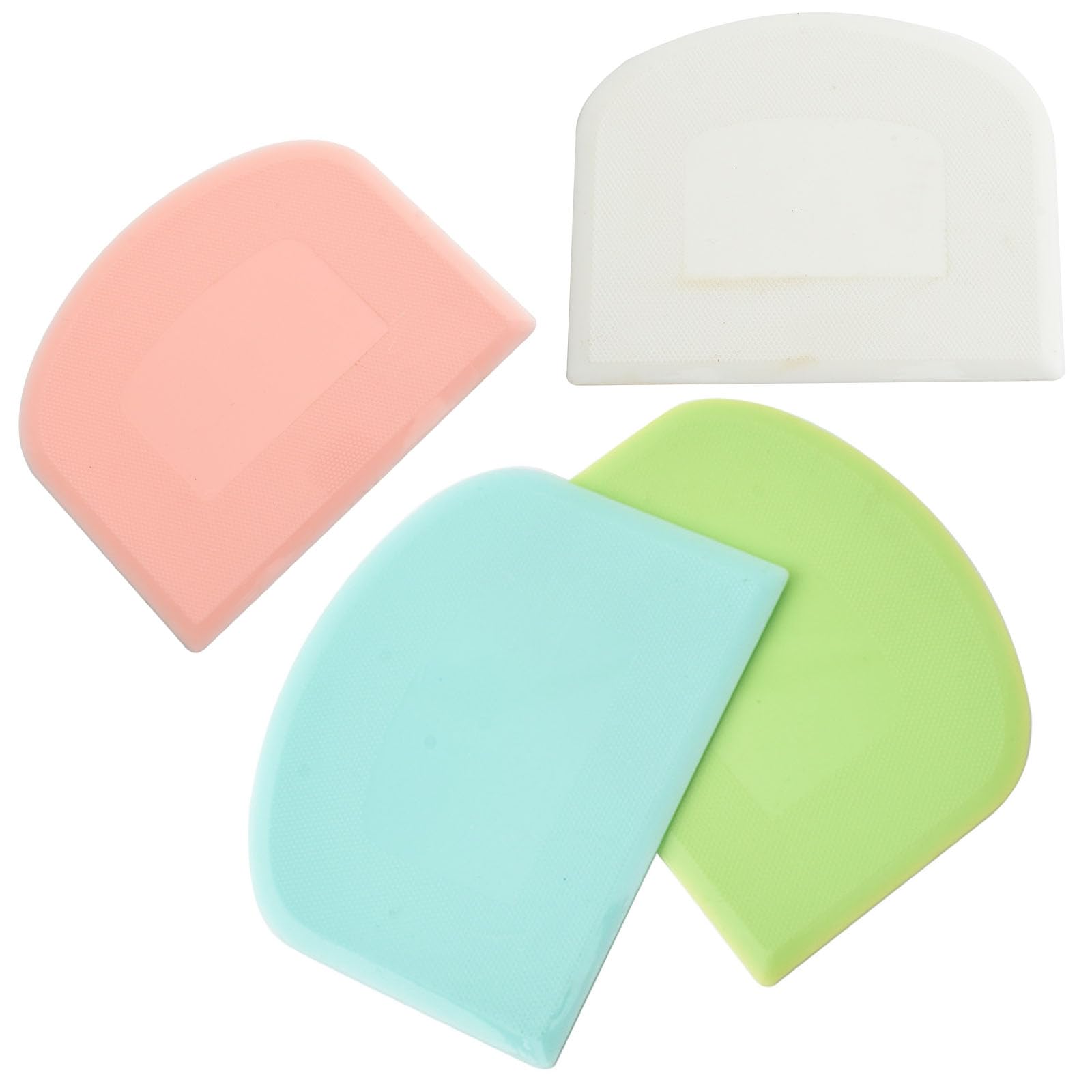 4 Pcs Dough Scraper, Dough Scraper Cutter Kitchen Scraper, 11.9x9.4cm Dough Scraper Plastic Pastry Cutter Bowl Scrapers Dough Bread Cutters Multipurpose Kitchen Tool (Green+White+Blue+Pink)