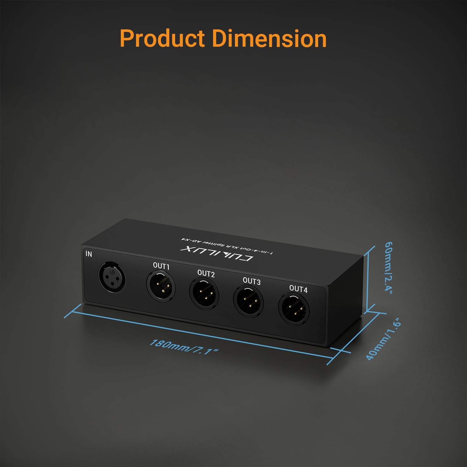 Cubilux XLR Audio Splitter 4 Way Passif, Répartiteur XLR Mono 1 Entrée 4 Sorties, Distribution de Signal Audio Symétrique pour Microphone et Signal Line, Boîtier en Aluminium