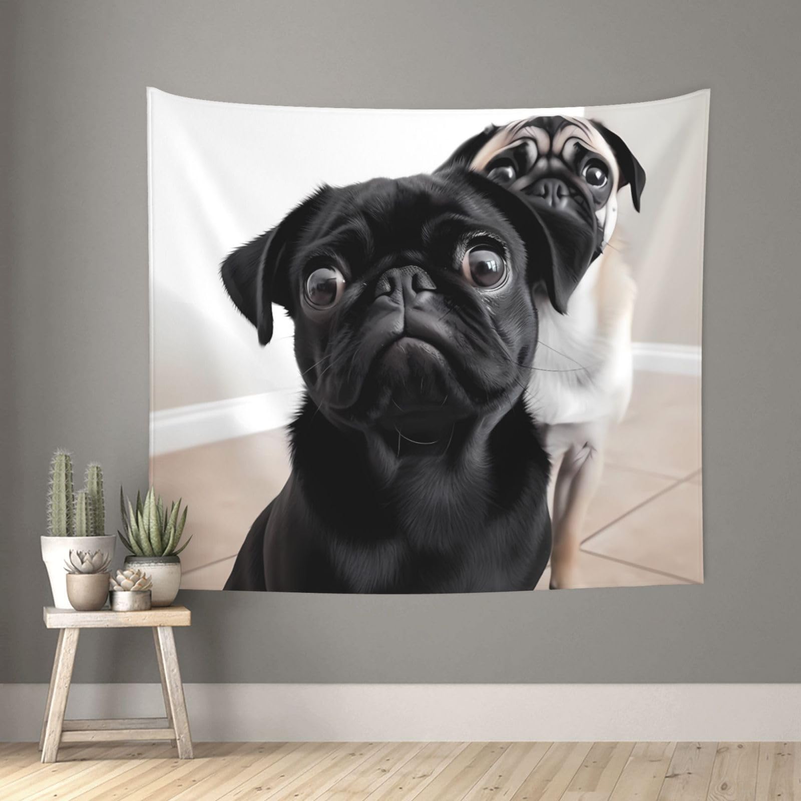 FodPand Cute Black Pug Dog Tapestry for Bedroom Aesthetic, Wall Hanging Tapestries Art Decor Backdrop Wall Tapestry for Dorm Living Room Funny Poster Party Banner Background 51" X 60"