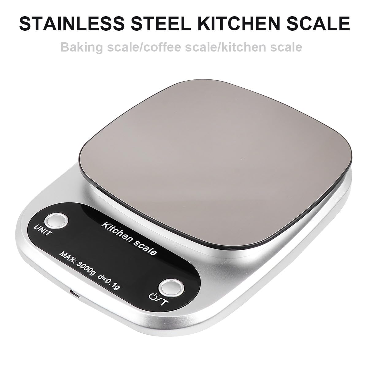 HOMSFOU Digitale Küchenwaage Edelstahl 3 Kg 0,1g Präzisionswaage mit Lcd Anzeige Wiederaufladbar für Küche und Schmuck