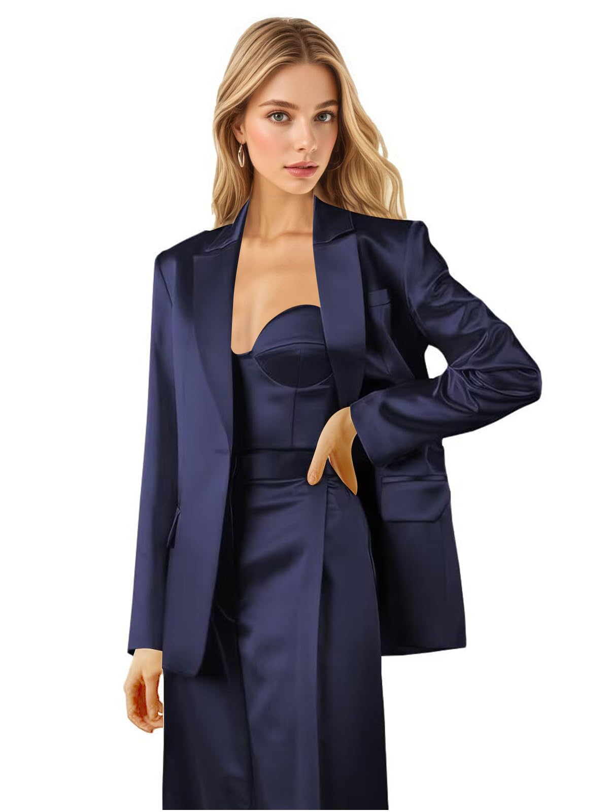 Womens Satin Suits for Wedding Women Notch Lapel Bridesmaid Pant Suit 3 Piece Business Casual Prom Tuxedo Set