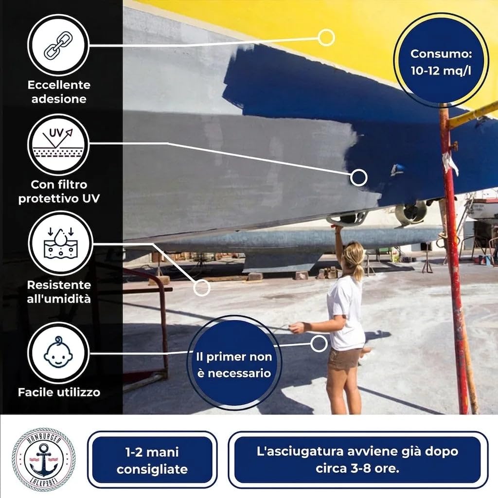 Vernice per barche in vetroresina 2K lucido per GFK, Plastica & Poliestere nero RAL 9005 Lacca da yacht Vernice da yacht per barche (1 L) Hamburger Lack-Profi