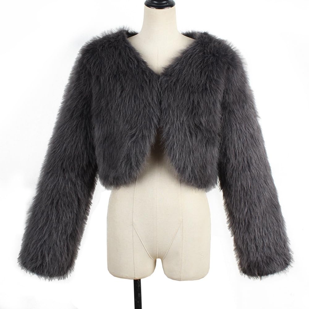 Abrigo De Piel Sintética para Mujer Top Corto De Piel Sintética De Invierno Ropa De Abrigo De Manga Larga Cárdigan Peludo Y Cálido De Felpa Chaqueta De Felpa con Cuello Redondo para Mujer