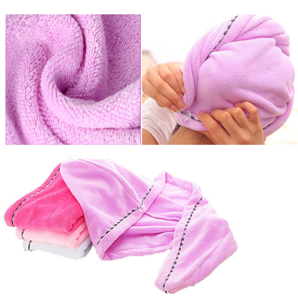 3 Pack Haar Handdoek Wrap Super Absorberende Twist Tulband Droog Haar Caps Met Knopen Bad Loop Bevestig Salon Droog Haar Hoed