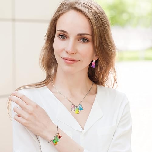 Miniatura 6 de 60 piezas de encantos de oso de goma con gradiente 3D para bricolaje - Colgantes de arcilla en forma de oso de resina en 15 colores, para aretes