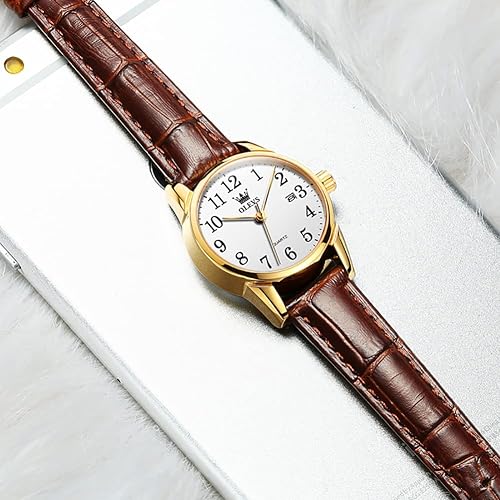 Miniatura 9 de OLEVS Relojes para mujer, de cuero marrón, fácil de leer, de cuarzo, analógicos, de cara pequeña, para mujer, impermeable, casual, simple, con