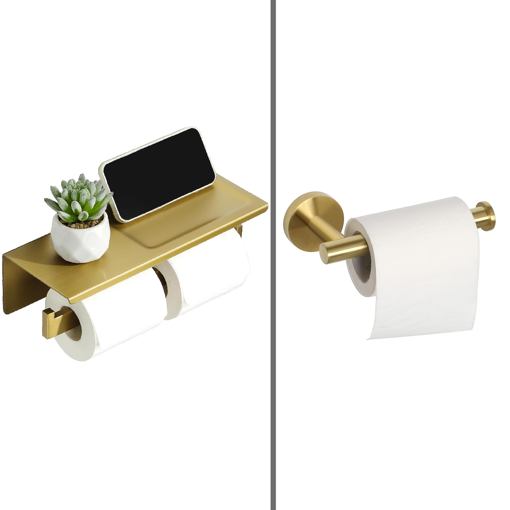 Alise Gold Double Toilet Paper Holder with Shelf,Self Adhesive or Drilling — Amazon image 7