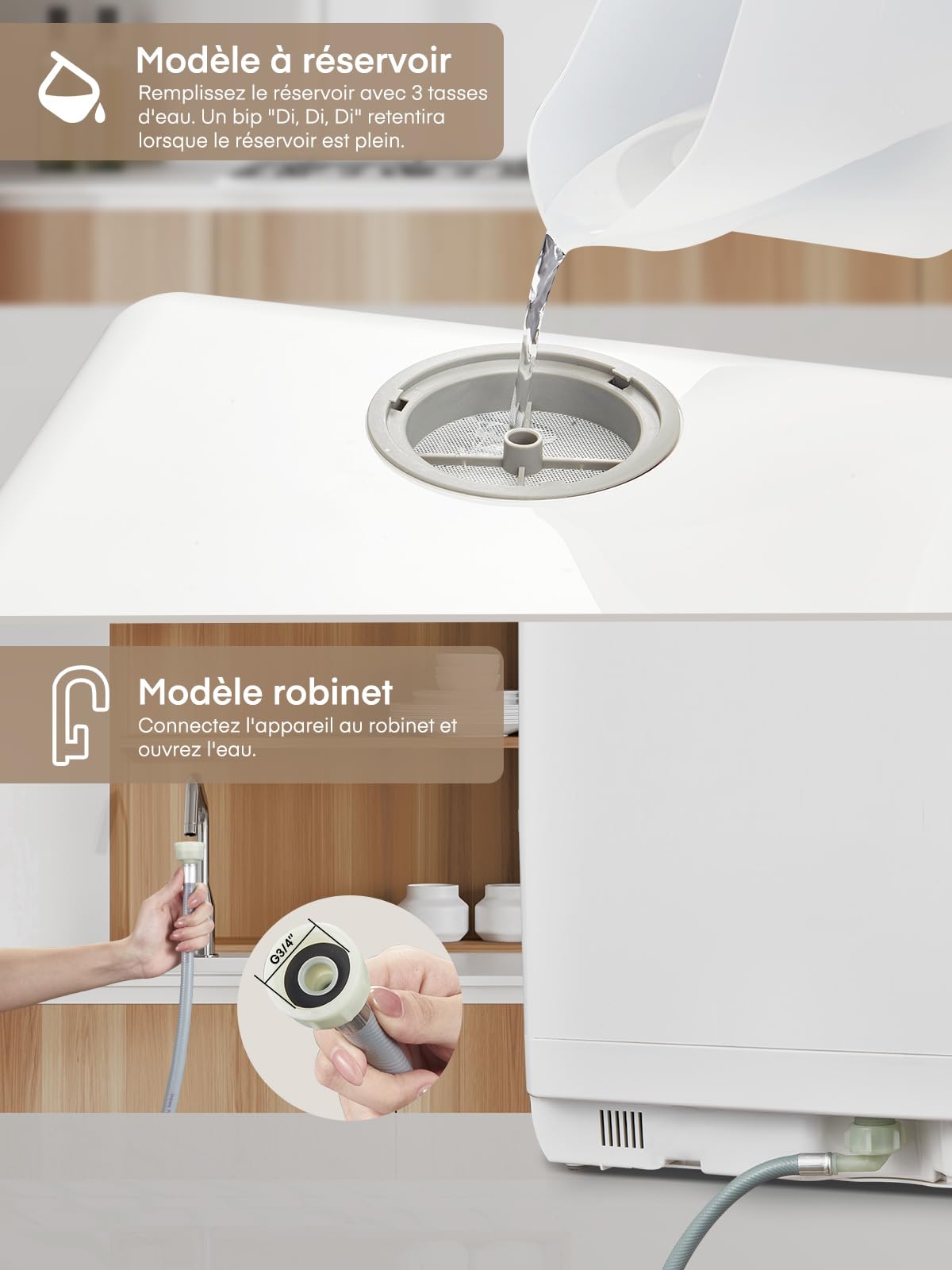 Mini Lave Vaisselle 5+1 Programmes Réservoir d'Eau 5L Contrôle Tactile Écran LED