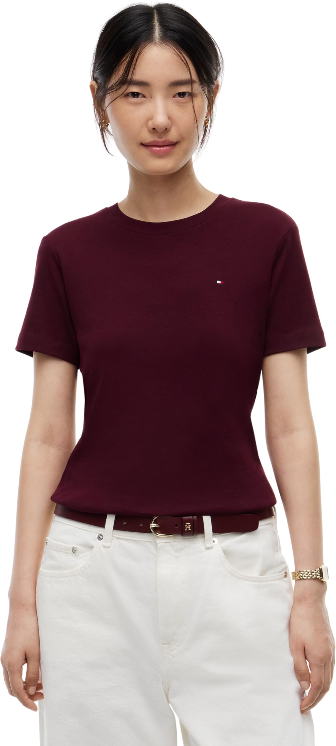 Tommy Hilfiger Damen T-Shirt Kurzarm New Slim Cody Rundhalsausschnitt, Rot (Deep Burgundy), S
