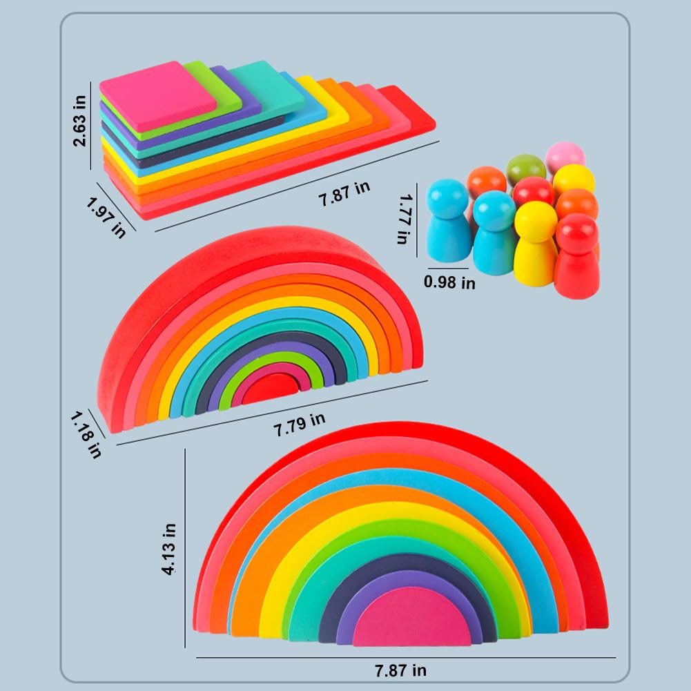 Kiuiom 4 Pièces Jeu D'empilage Arch Jouet,Arc en Ciel Bois Montessori,Kit De Bloc Montessori Jouet,Éducatif en Bois Jouet Bloc De Construction pour Enfants,pour Enfants Ans Garçon Fille