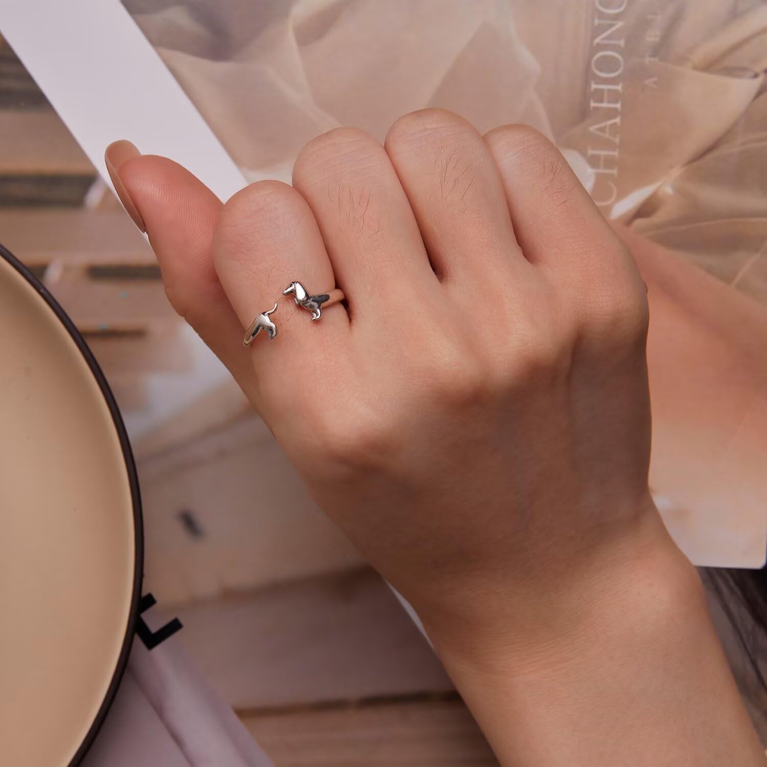 Bassotto Volpe Devilfish Anello Regolabile con Apertura Personalizzato S925 Argento Donna Anello Carino Regalo Animale Nipote