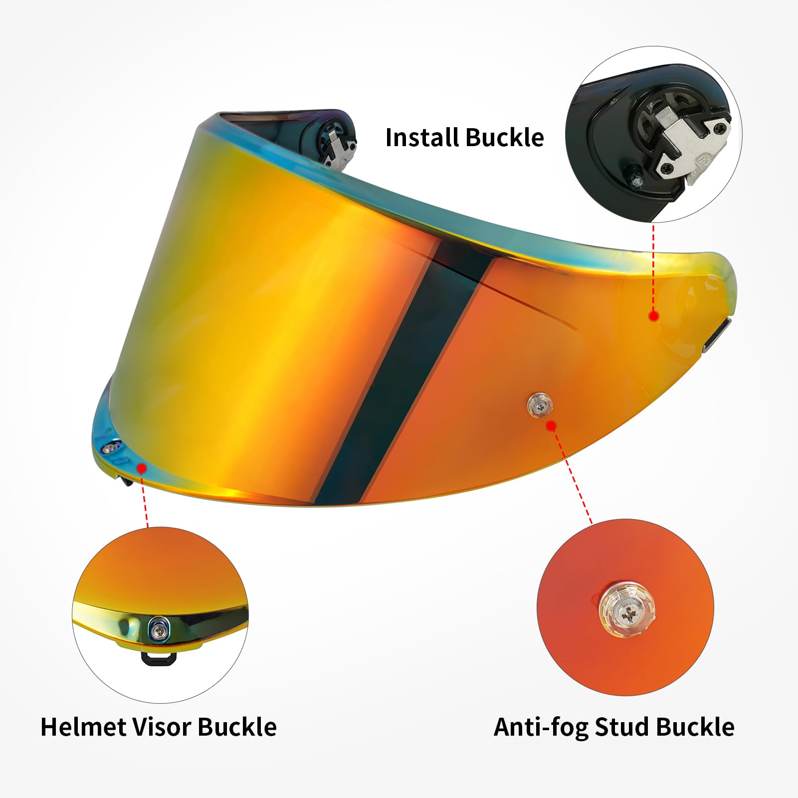 Motorradhelm Visier,Motorrad Windschutzscheibe Helm Visier für K6/K6s,Helm Visier mit Anti-Beschlag-Nagelbefestigung,Helmlinsenvisier Motorradhelm Zube（Chrom Rot）