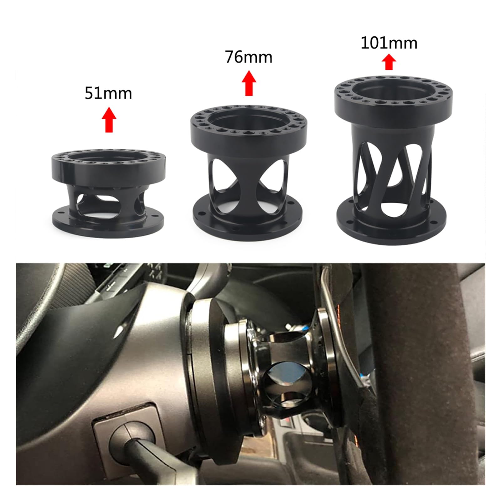 Uniwersalny wydrążony element dystansowy piasty kierownicy 51/76/101mm zestaw czarny adapter(76 mm)