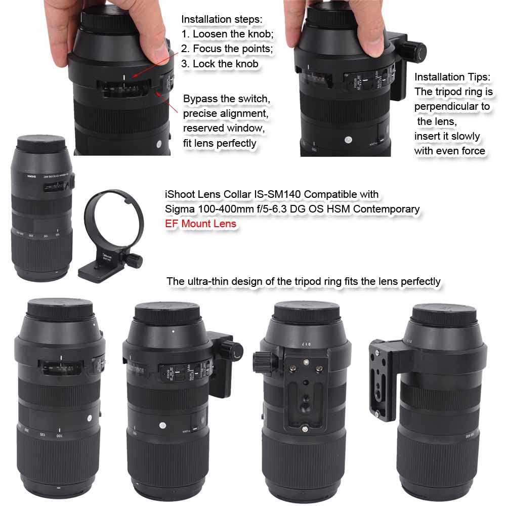 iShoot Stativschelle für Sigma 100-400mm f/5-6.3 DG OS HSM Contemporary (EF und F Objektiv)