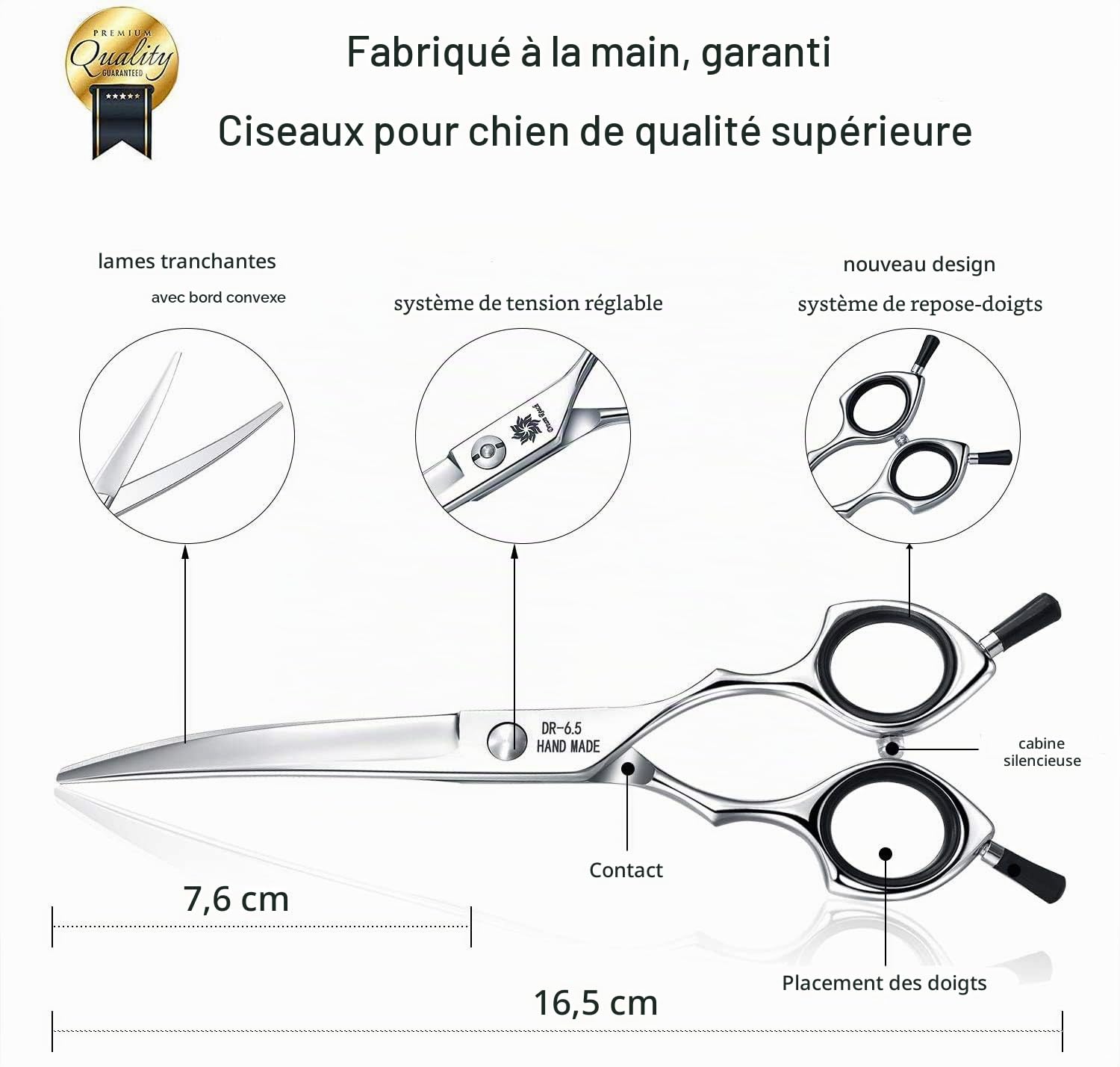 Ciseaux pour animaux incurvés de 6,5 pouces - Pour chiens et chats - Acier inoxydable japonais 440C