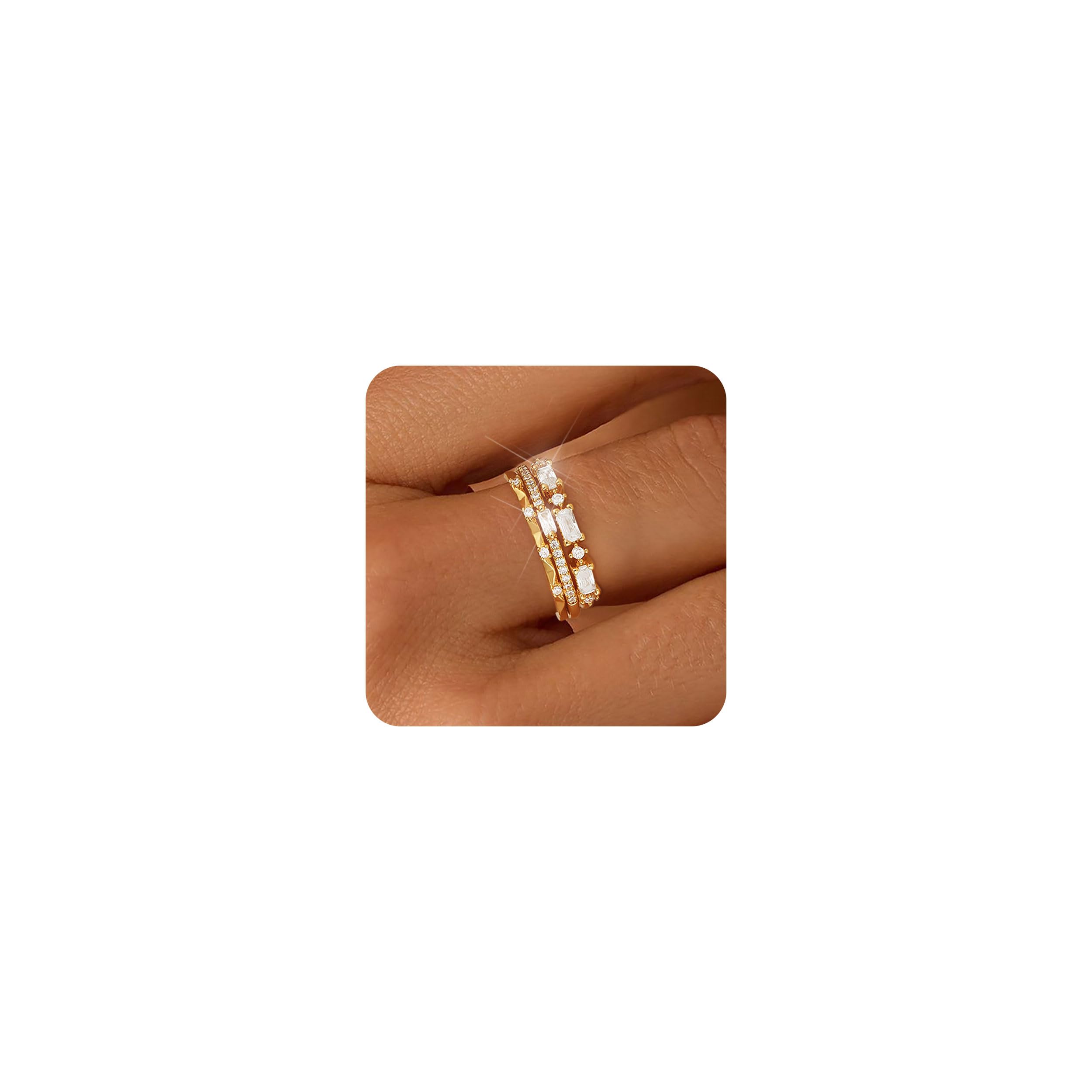 FUNEIA Stackable Silver Gold Rings for Women Non Tarnish 14K Gold Plated Thumb Cubic Zirconia Rings for Women Dainty Pinky Promise Wedding Ring Set
