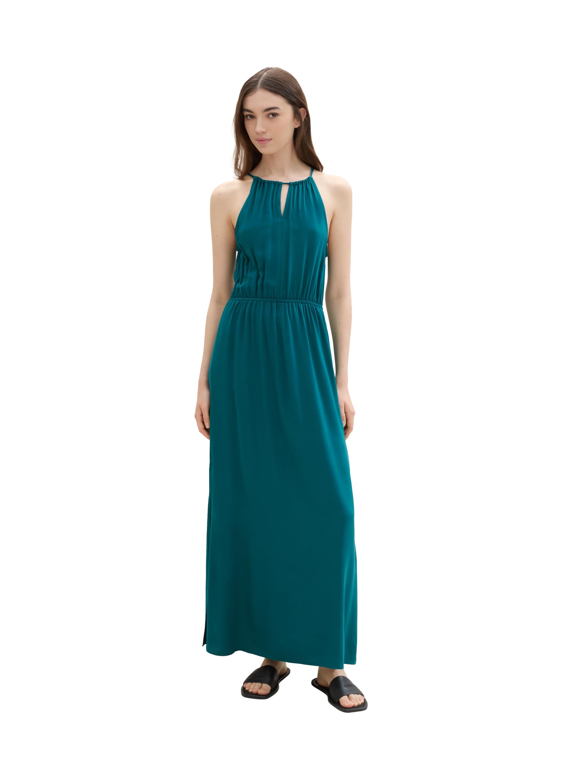 TOM TAILOR Denim Abito Maxi Donna Con Allacciatura Al Collo - Fluido, Senza Maniche, Lunghezza 128 Cm (Taglia M) - 5
