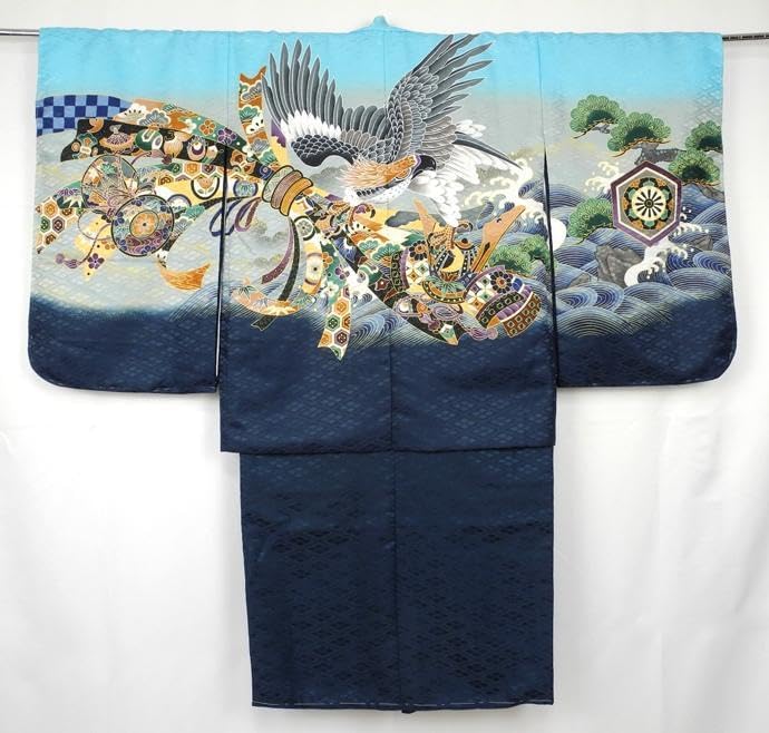 七五三 5歳男の子着物フルセット◇水色系 鷹に束ね熨斗◇ngt8352 楽天