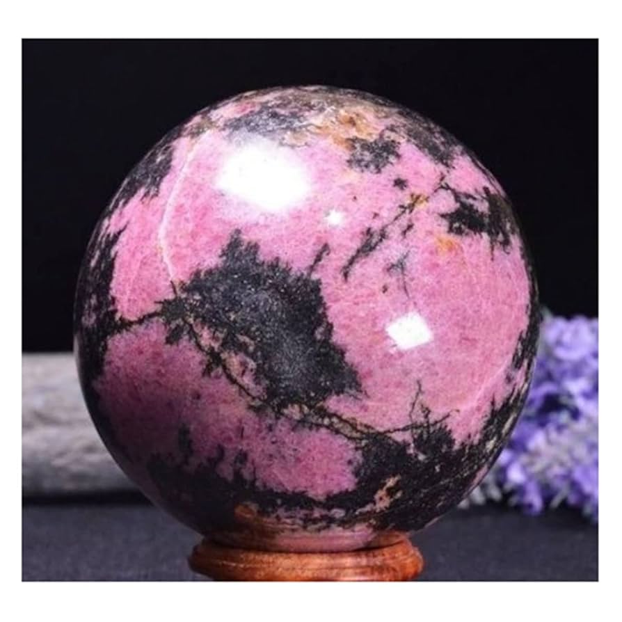 Amazon.co.jp: 自然な大きなピンクと黒の水晶球 風水宝石装飾