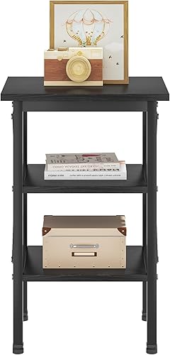 Miniatura 4 de VECELO Mesa auxiliar versátil con estante de almacenamiento, mesitas de noche para sala de estar, muebles de dormitorio, estantes, negro clásico,