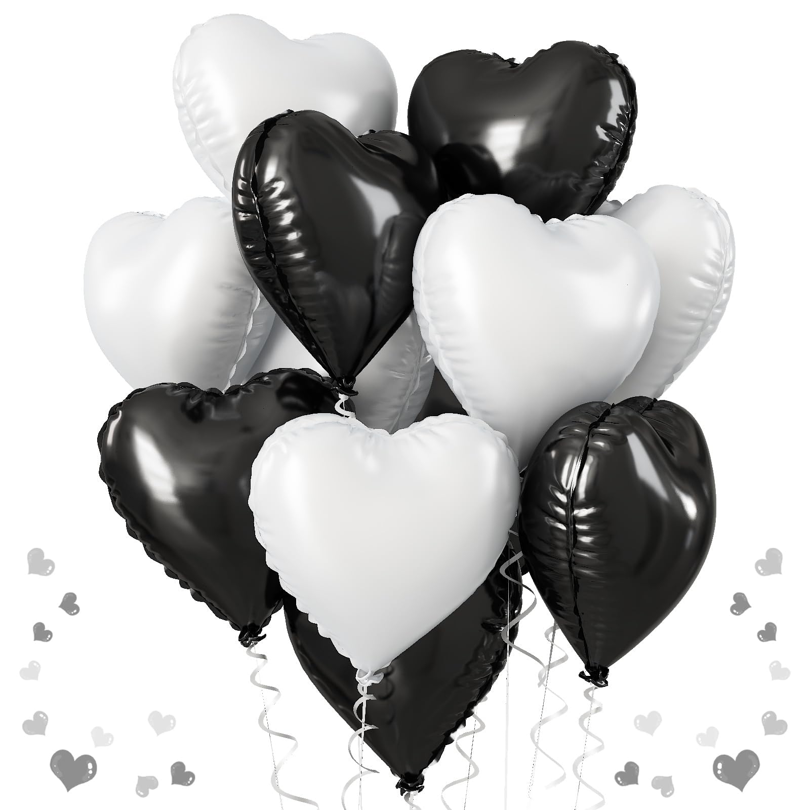 Black White Heart Balloons, 18 Inch Large Matt Black and White Heart Shape Foil Helium Balloon for Birthday Wedding Graduation Engagement Baby Shower