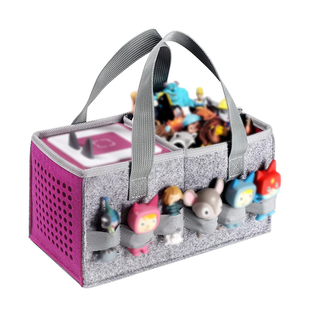 Carrying Case Travel Felt Bag Compatible with Toniebox 1/2 Audio Player Starter Set and Tonies Figurine (Gray+Purple)