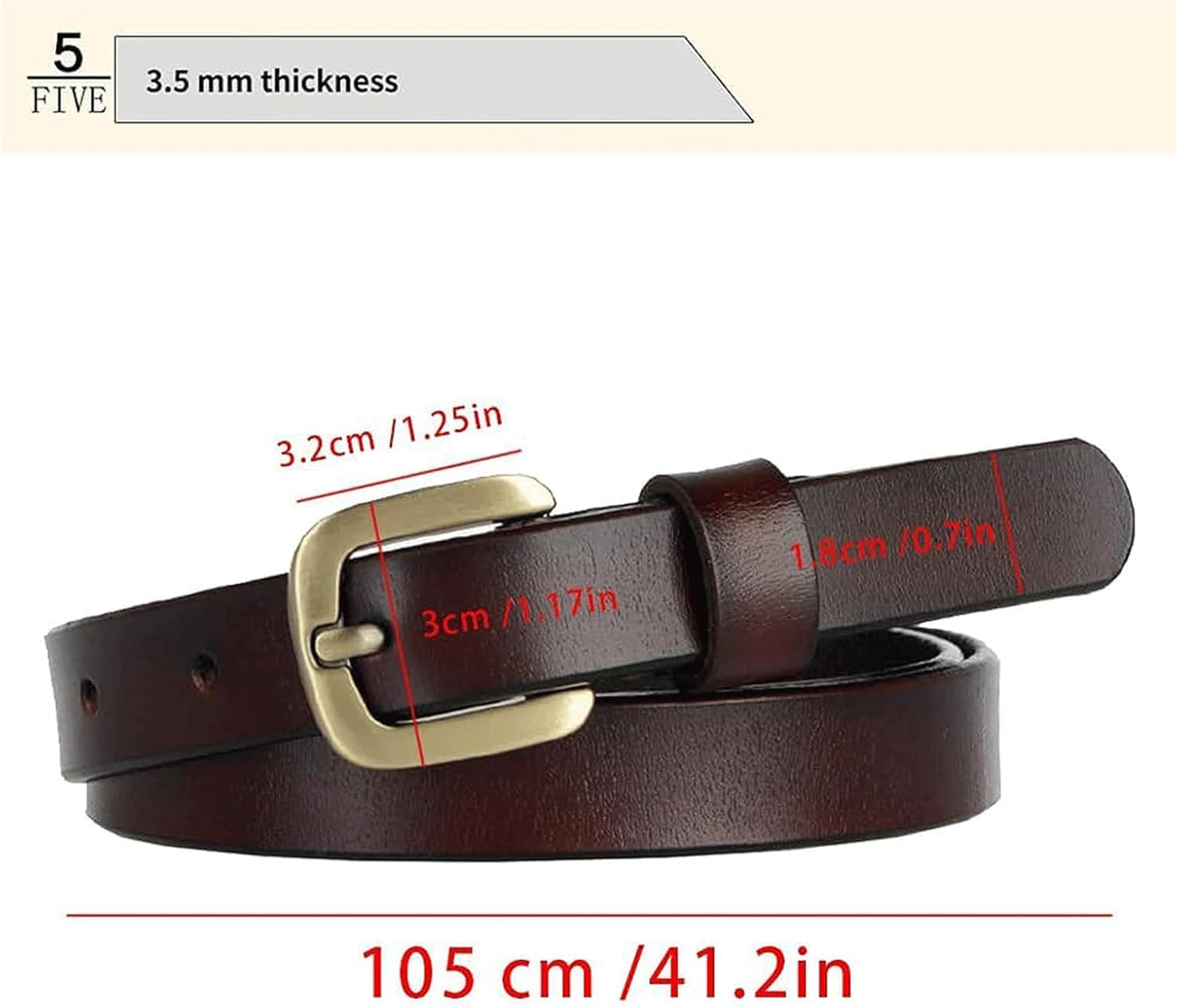 Cinturón Cásico Cinturones de Piel de Vaca para Mujer con Hebilla Dorada, cinturón Fino para Pantalones Vaqueros, Vestidos, Cinturones de Moda de 105CM