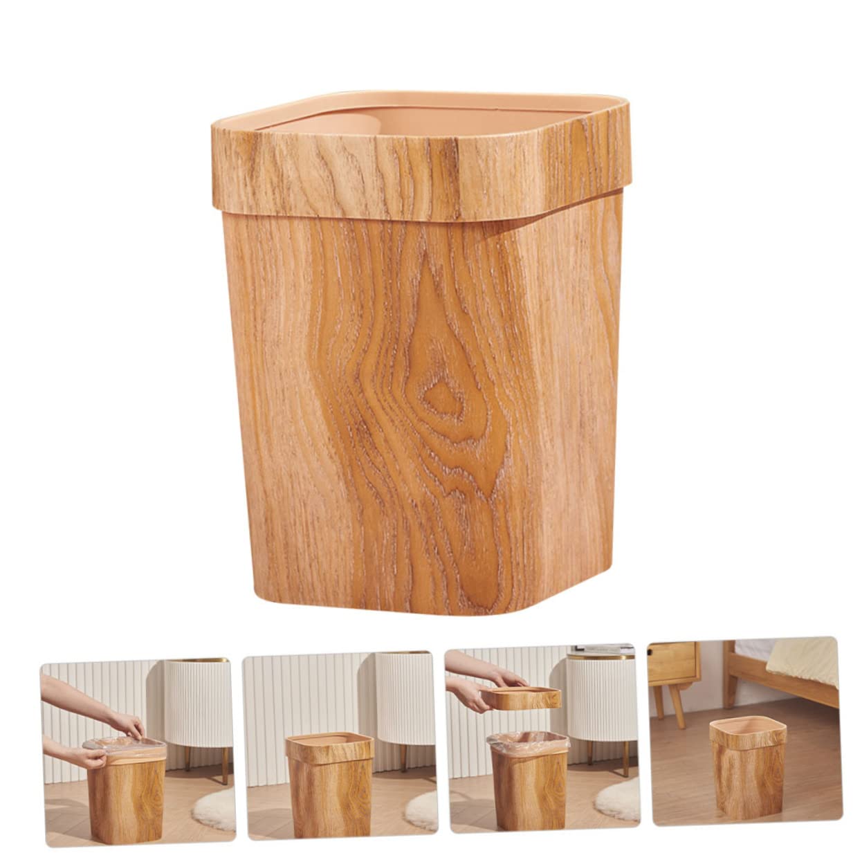 Artibetter Papelera de Gran Capacidad Nórdico con Diseño de Madera Cubo de Basura Cuadrado para Cocina Baño y Salón Contenedor Multiusos