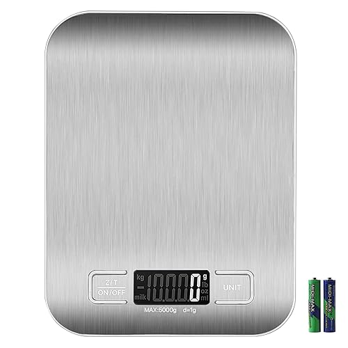 Báscula de alimentos con recargable por USB, báscula digital de cocina de 11 libras, peso gramos y onzas para hornear, acero inoxidable y vidrio