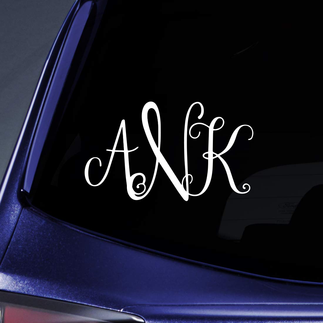 Vine Monogram 3 Initials Custom Sticker Decal Notebook Car Laptop 5" (White)