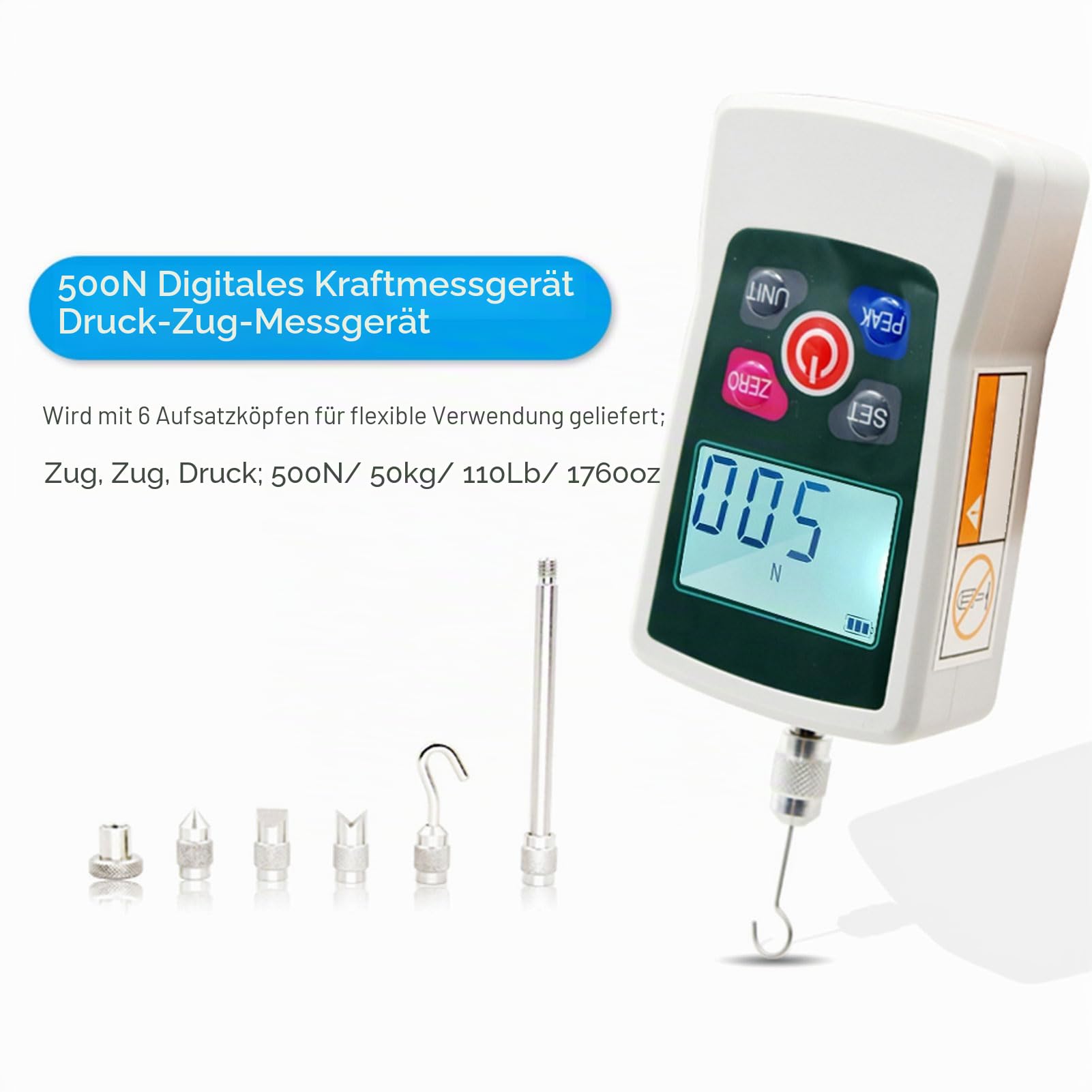 500N Digitales Kraftmessgerät Hand-Push-Pull-Messgerät Mit Hintergrundbeleuchtetem Bildschirm 3 Messmodi Für Prüfungen Und Industrieanwendungen